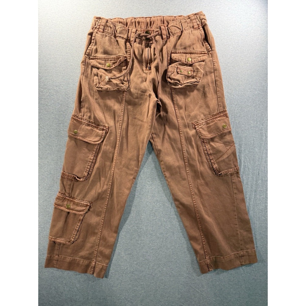 Free People Tahiti Cargo Crop Pants Sz Medium Dusty Rose Utility Cotton Wide Leg - Picture 2 of 13